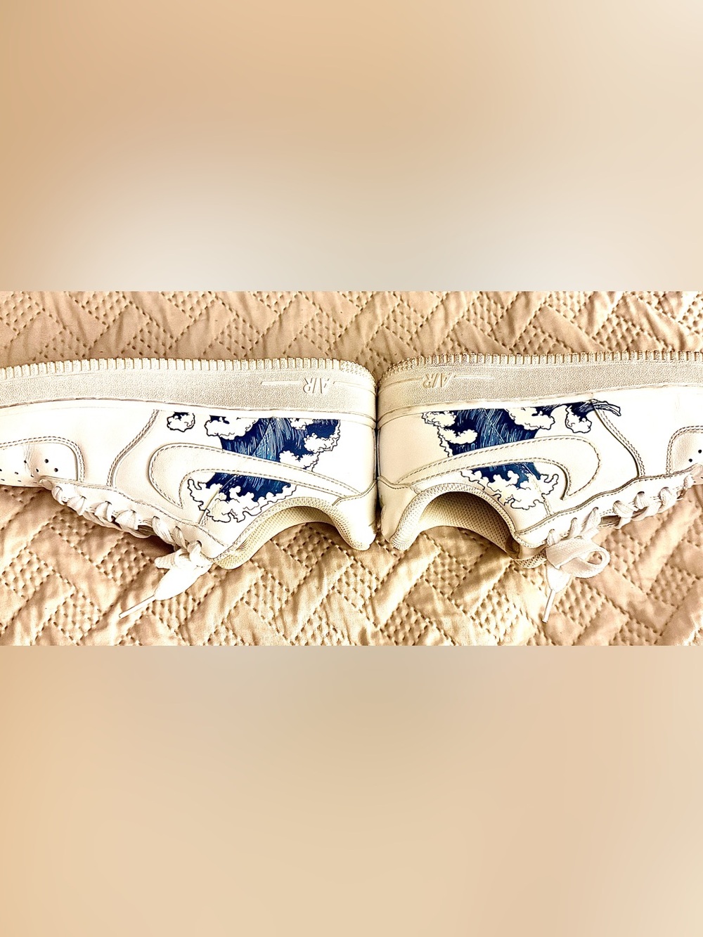 Nike Women's White Sneakers with Blue Wave Graphic